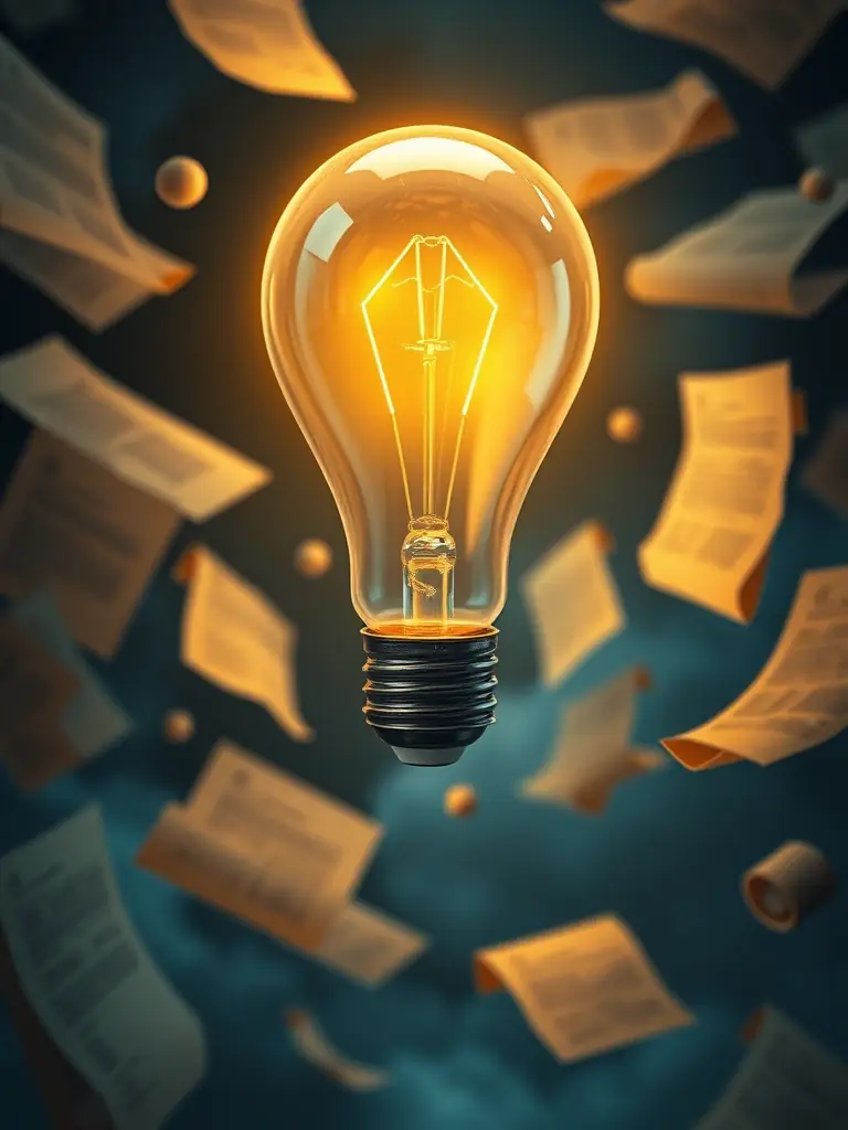 A creative illustration of a lightbulb surrounded by legal documents, representing intellectual property protection for innovative tech solutions.