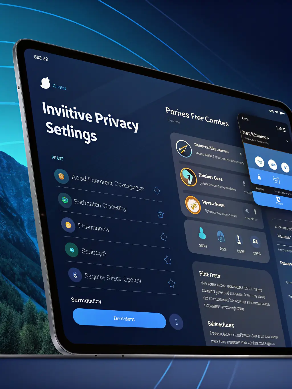 A digital interface displaying data privacy settings and compliance notifications, with a focus on secure data handling and user consent management.
