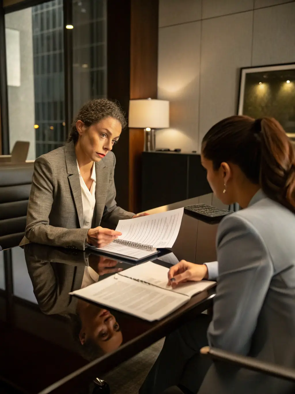 A lawyer presenting a clear and concise legal strategy to a client using a digital display, illustrating the strategic planning phase at CodeLegal Network.